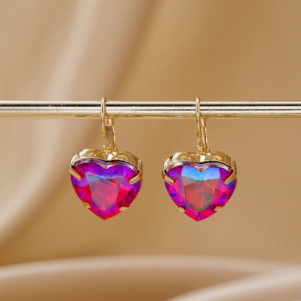 Iridescent Crystal Heart Earrings